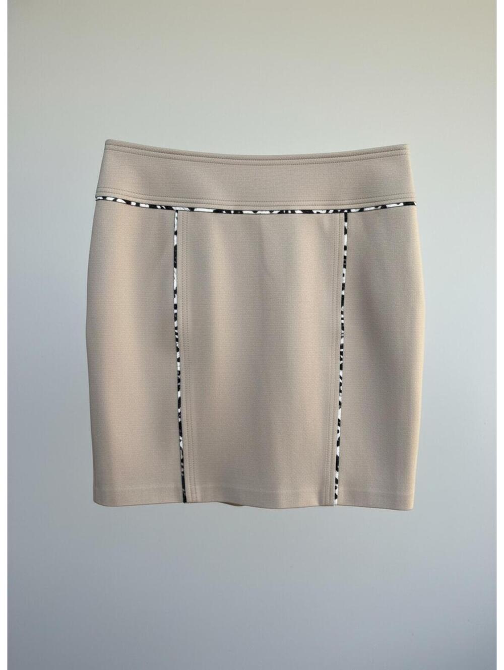 Vintage Cache Beige Mini Skirt with Leopard Trim Detail Small